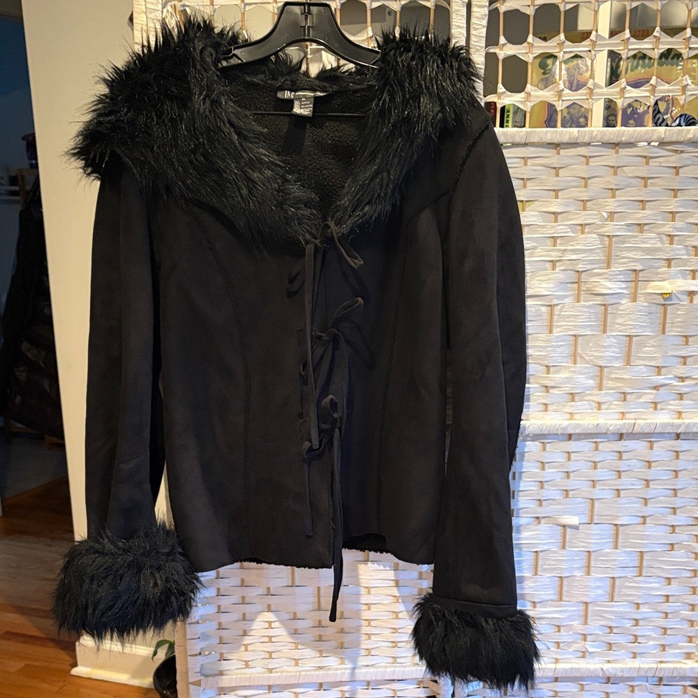 INC International Concepts Black Faux Fur Teddy Jacket